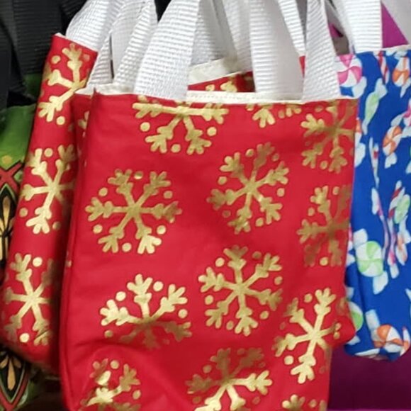 Reversible Artisan-Made Christmas Mini Gift Bag – Red with Gold Snowflakes, 5.5" - Picture 2 of 2